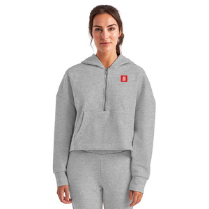 Women's Half Zip Cropped Hoodie - heather gray