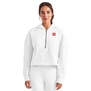 Women's Half Zip Cropped Hoodie - white