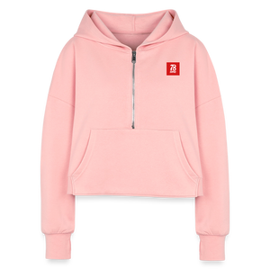 Women's Half Zip Cropped Hoodie - light pink
