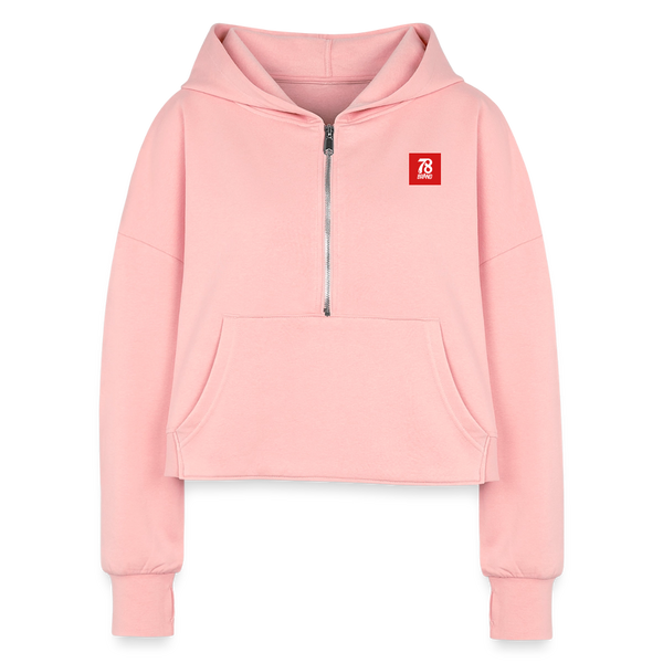 Women's Half Zip Cropped Hoodie - light pink