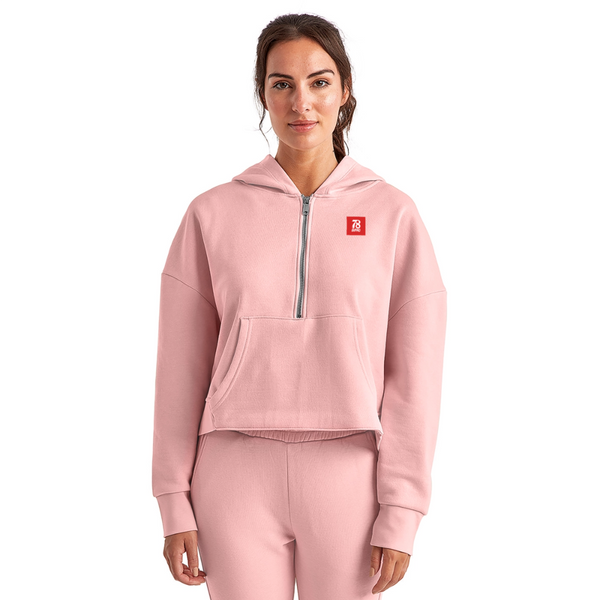 Women's Half Zip Cropped Hoodie - light pink