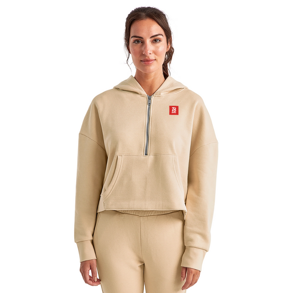 Women's Half Zip Cropped Hoodie - nude