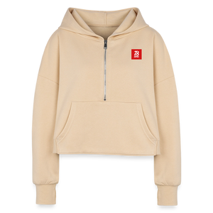Women's Half Zip Cropped Hoodie - nude