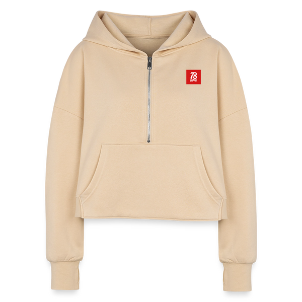 Women's Half Zip Cropped Hoodie - nude